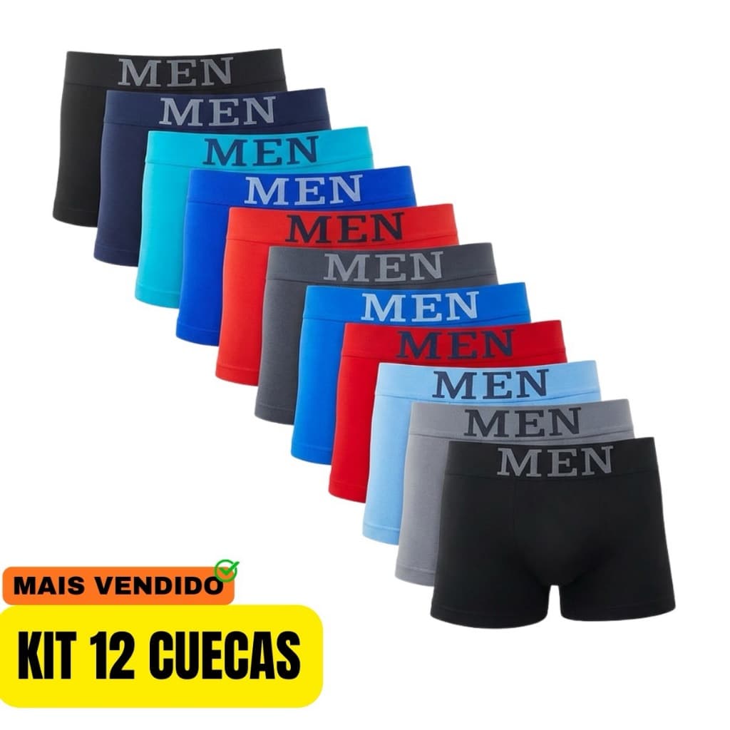12/10/8/4 Cuecas Boxer Adulto Premium Men Masculina Microfibra Leve e Elástico 4, 8, 10 Ou 12
