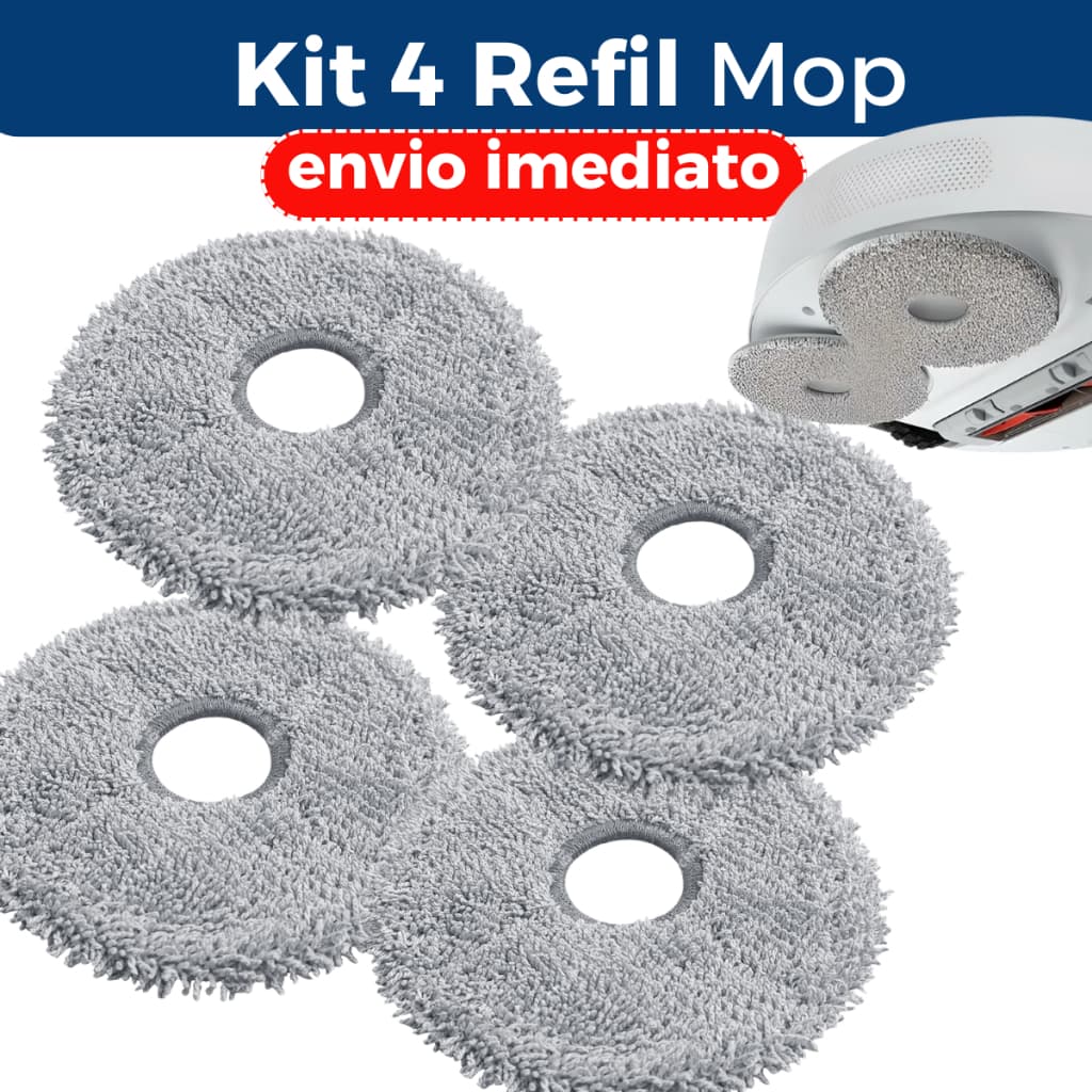 Kit Refil 4 Panos Mop Microfibra Lavável Compatível com Robô Xiaomi S10+ X10 Plus X20 S20+
