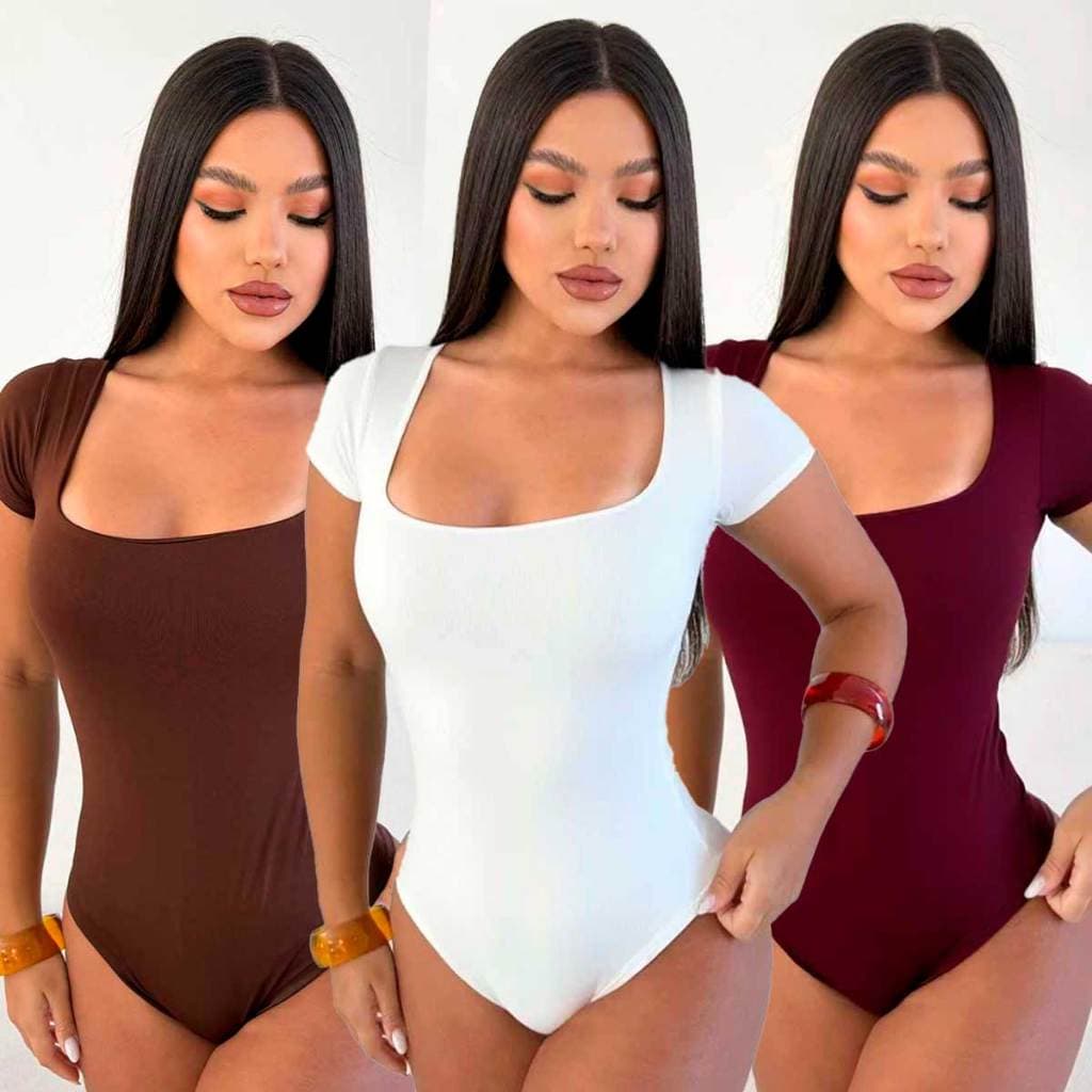Kit 3 Ou 1 Unidade Body Feminino Decote Quadrado Manga Curta Forro Duplo Suplex Liso Verão