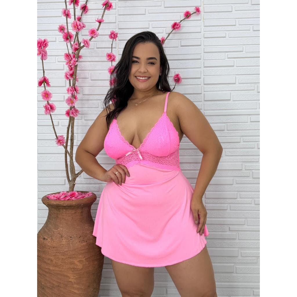 Camisola Feminina Com Calcinha Plus Size Sensual em Renda Conforto Costas Dormir Mulher Verão