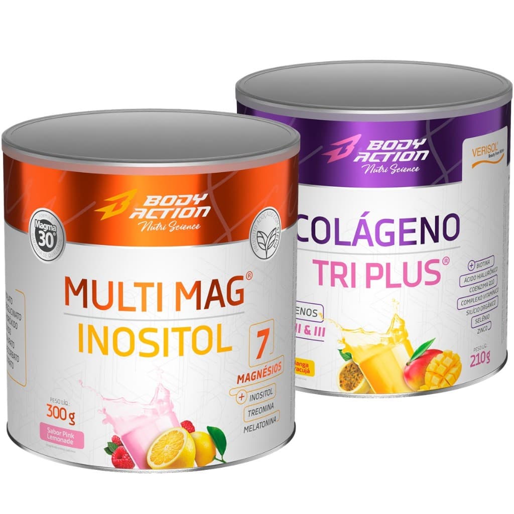 Kit Multi Mag 7x Magnésios 300g + Colágeno Verisol Tri Plus 210g Bodyaction