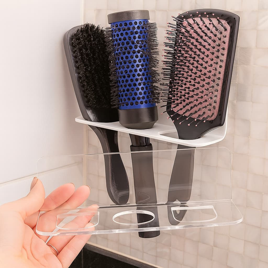 Suporte Escova de Cabelo Três Espaço Acrílico Utilidades Organizadores Quarto Guarda Roupa
