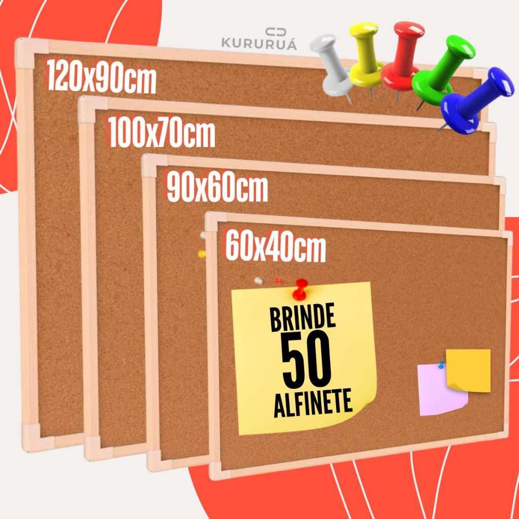 Quadro Lousa Cortiça Moldura 50 Alfinetes Avisos Recados Quadro de Avisos Anotações Diversas Medidas