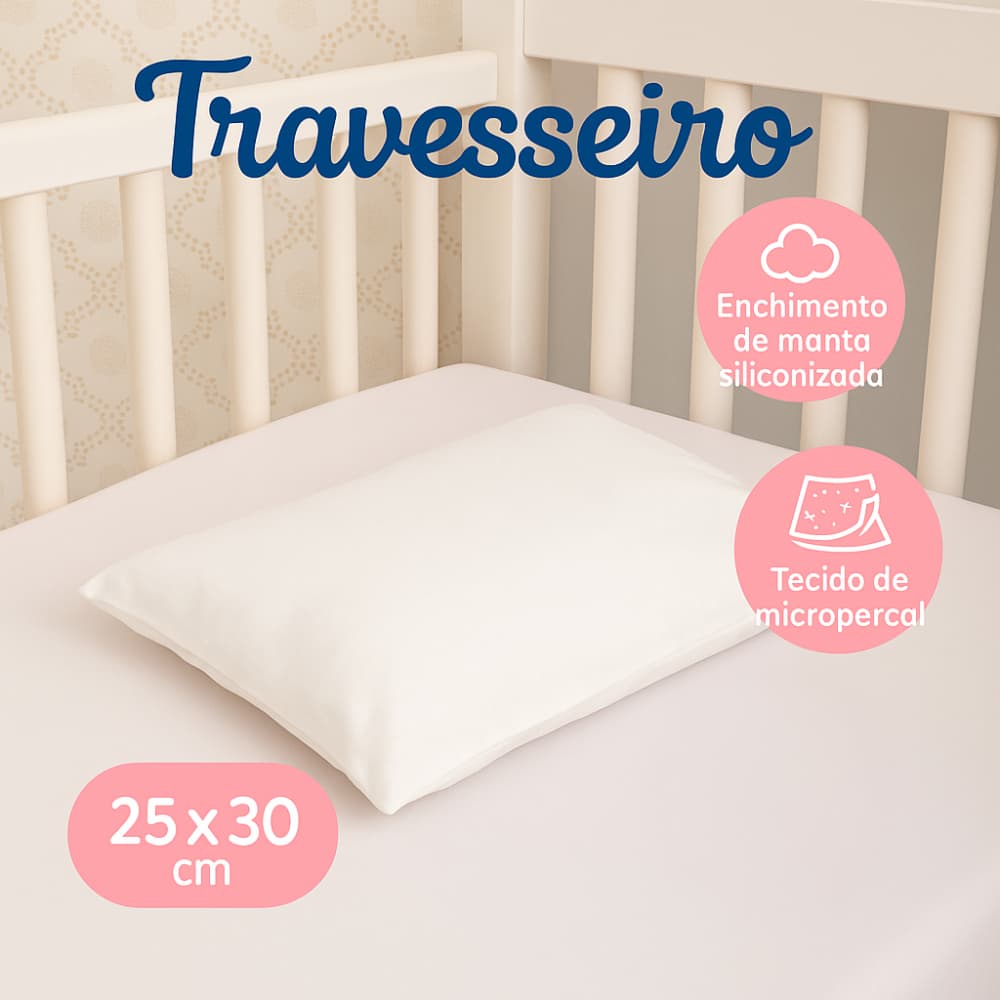 Travesseiro para Bebê 25x30cm – Berço, Carrinho ou Bebê Conforto | Retangular | Cor Branco