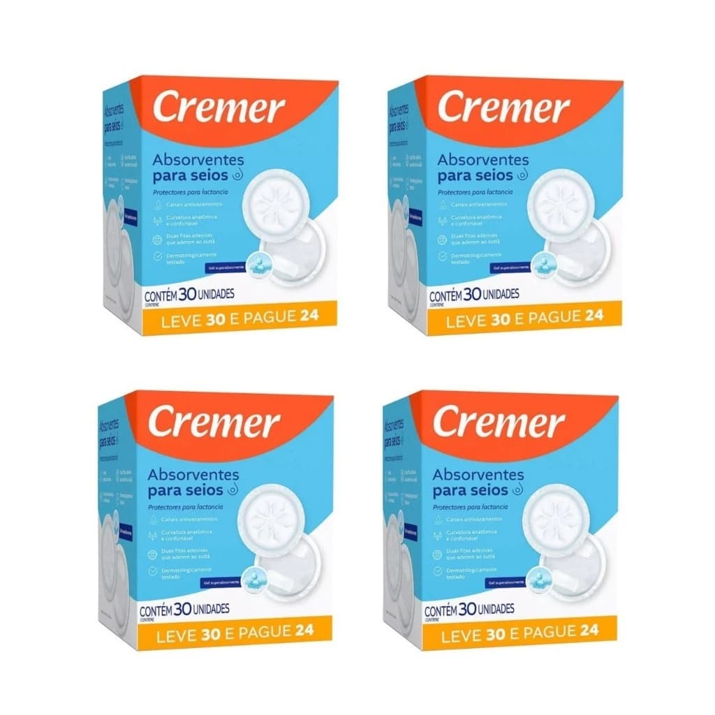 Kit Com 4 Absorvente Para Seios Cremer 120 unidades