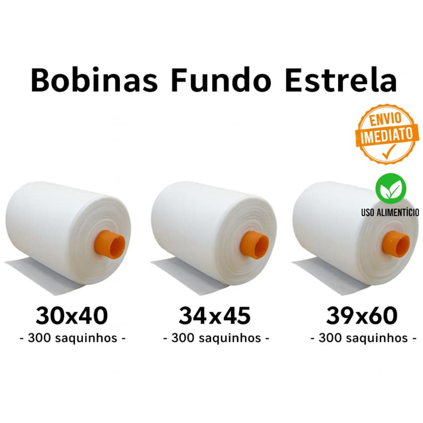 Bobina Fundo Estrela 300 Sacos – 30x40 / 34x45 / 39x60 – Uso Alimentício