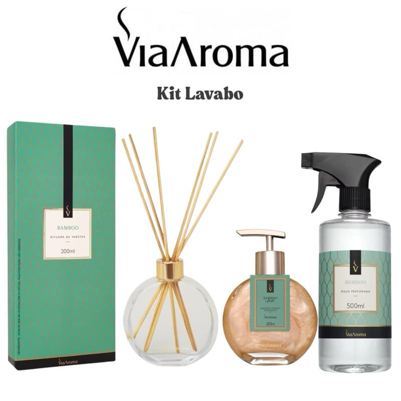 Kit Via Aroma Sabonete líquido Hidratante 200ml+Agua Perfumada 500ml+Difusor de varetas 200ml