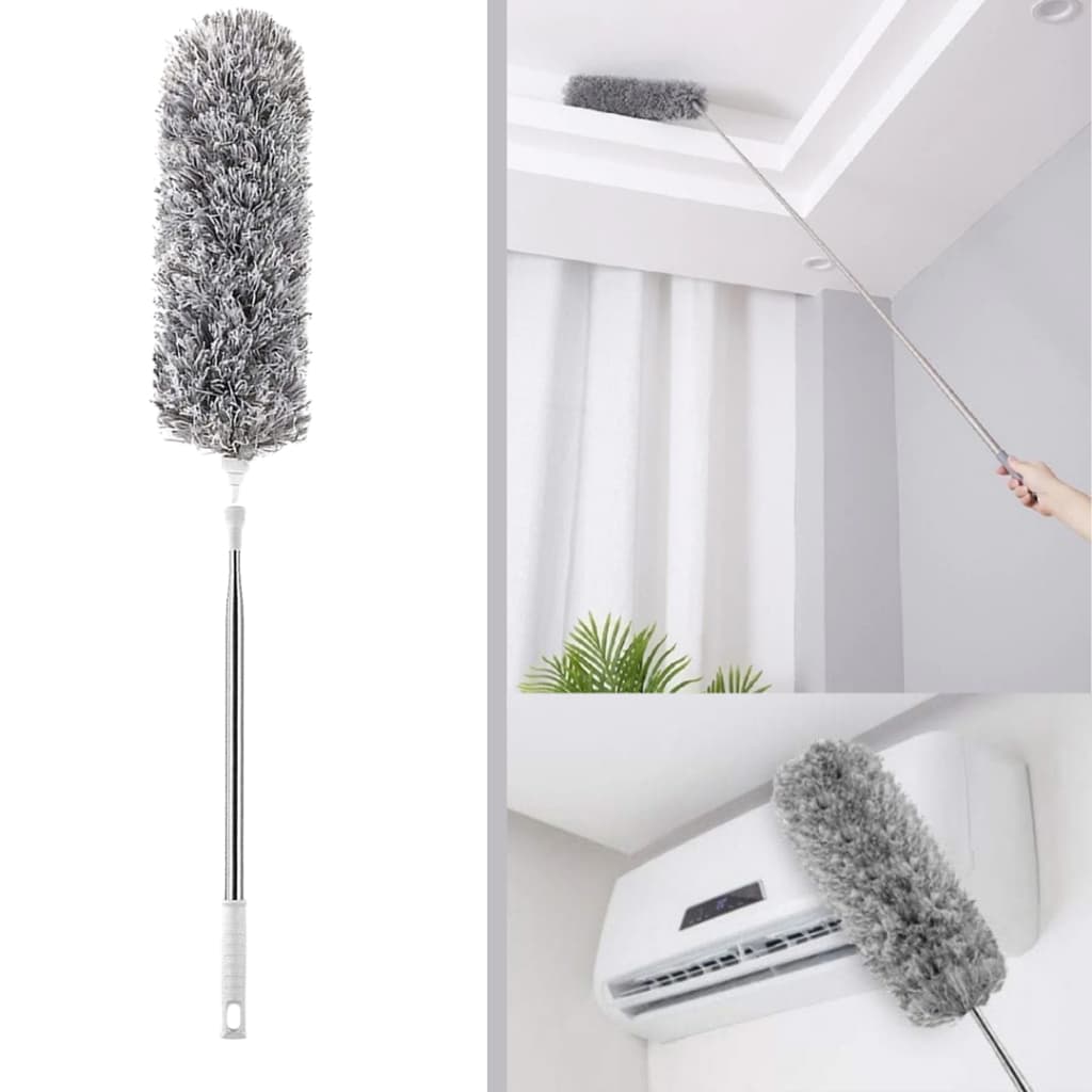 Espanador De Pó Microfibra Dobrável Cabo Extensor Longo Retrátil Estica Teia Aranha Sanca Isopor Lavável Limpa Teto
