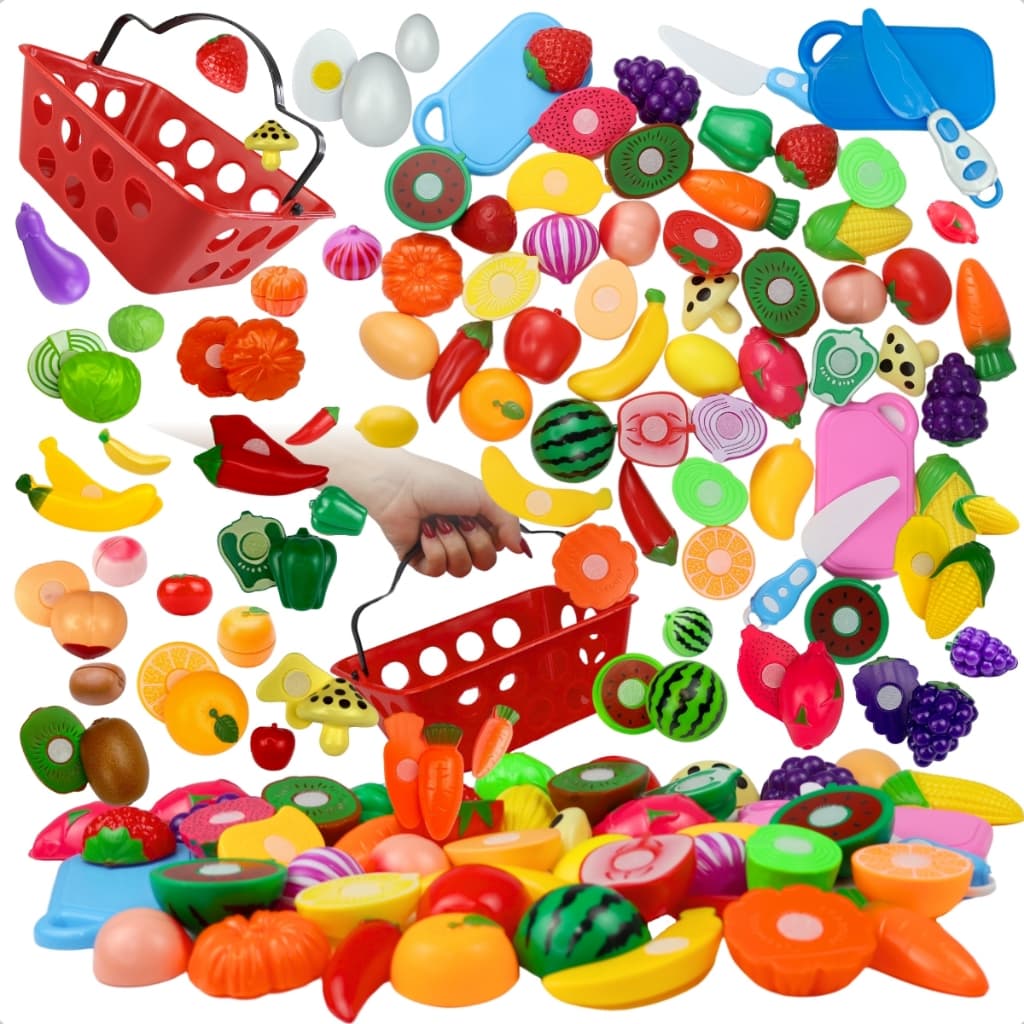 Kit Brinquedo Cozinha Infantil Frutas Legume de Corte com Velcr Cestinha Educativo Presente Completo