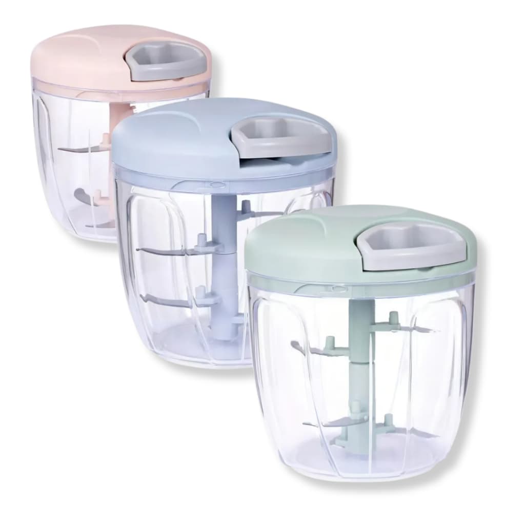 Processador Manual Triturador de Alimentos 900ml 5 Lâminas Prático Cozinha Variedade Rosa Verde Azul