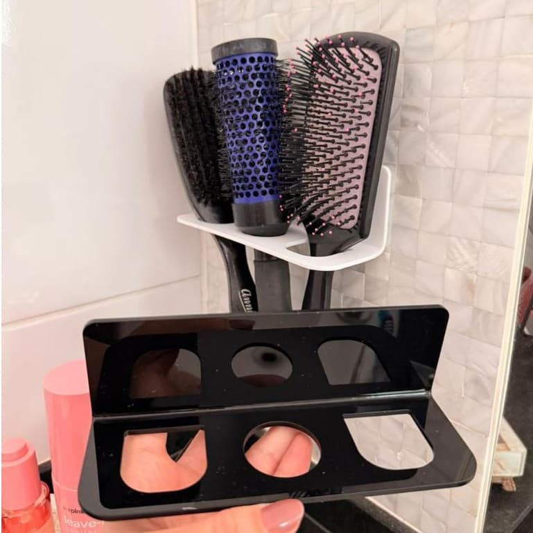 Suporte Porta Escova Três Espaço Em Acrílico De Cabelo Organizador Para Parede