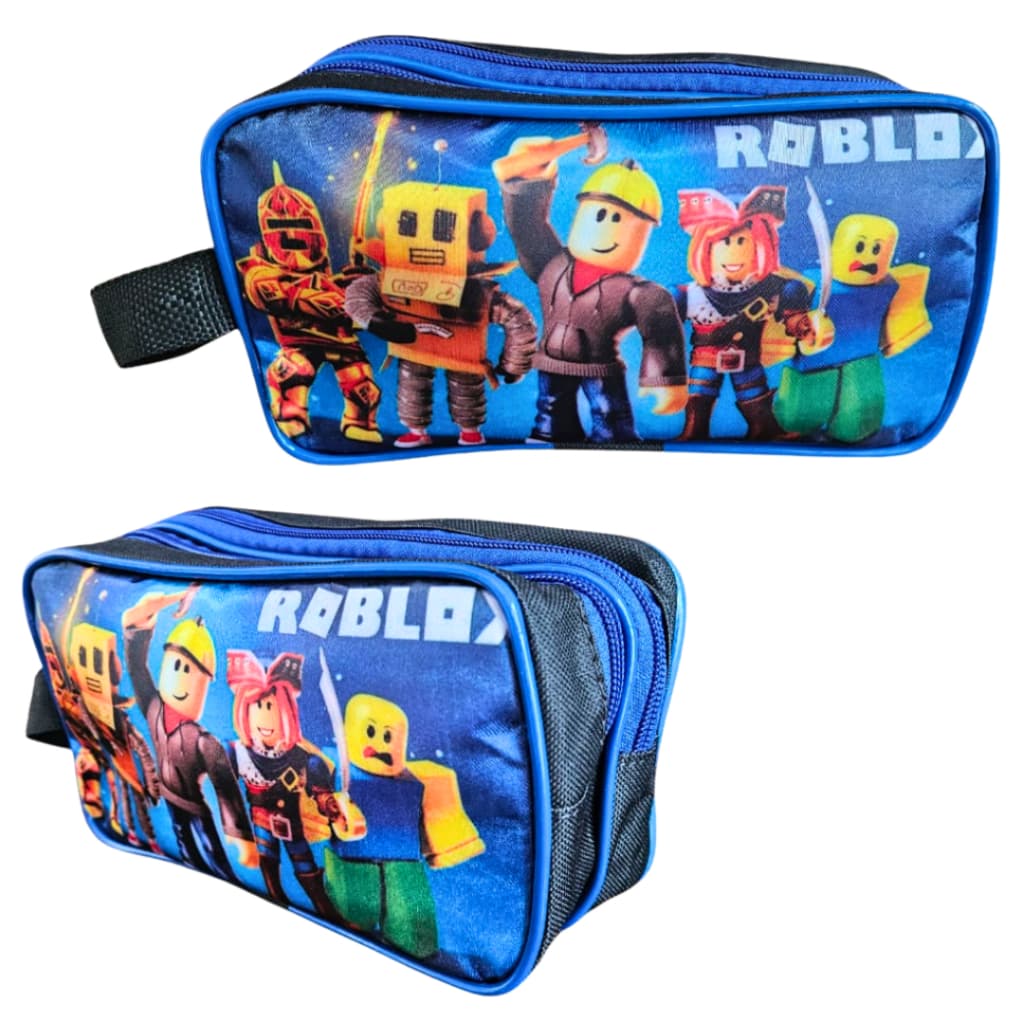 Estojo Lápis Duplo Escolar Roblox 2 Divisórias Bolsos Infantil Criança Menino Azul