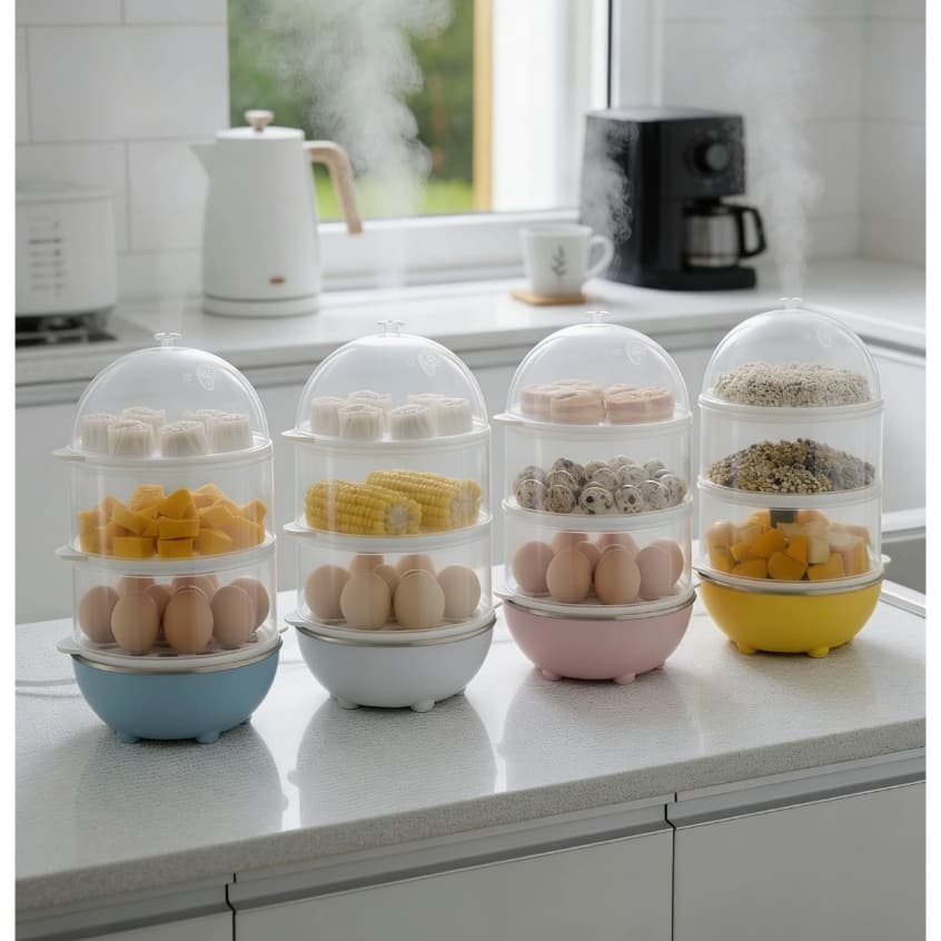 220v，ovos portátil multifuncional, para cozinhar ovos em uma ou três camadas