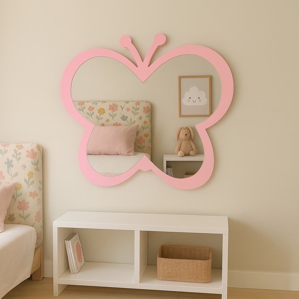 Espelho Borboleta Decorativo Quarto Menina Infantil Mini Camarim Penteadeira Parede Mdf e Acrílico