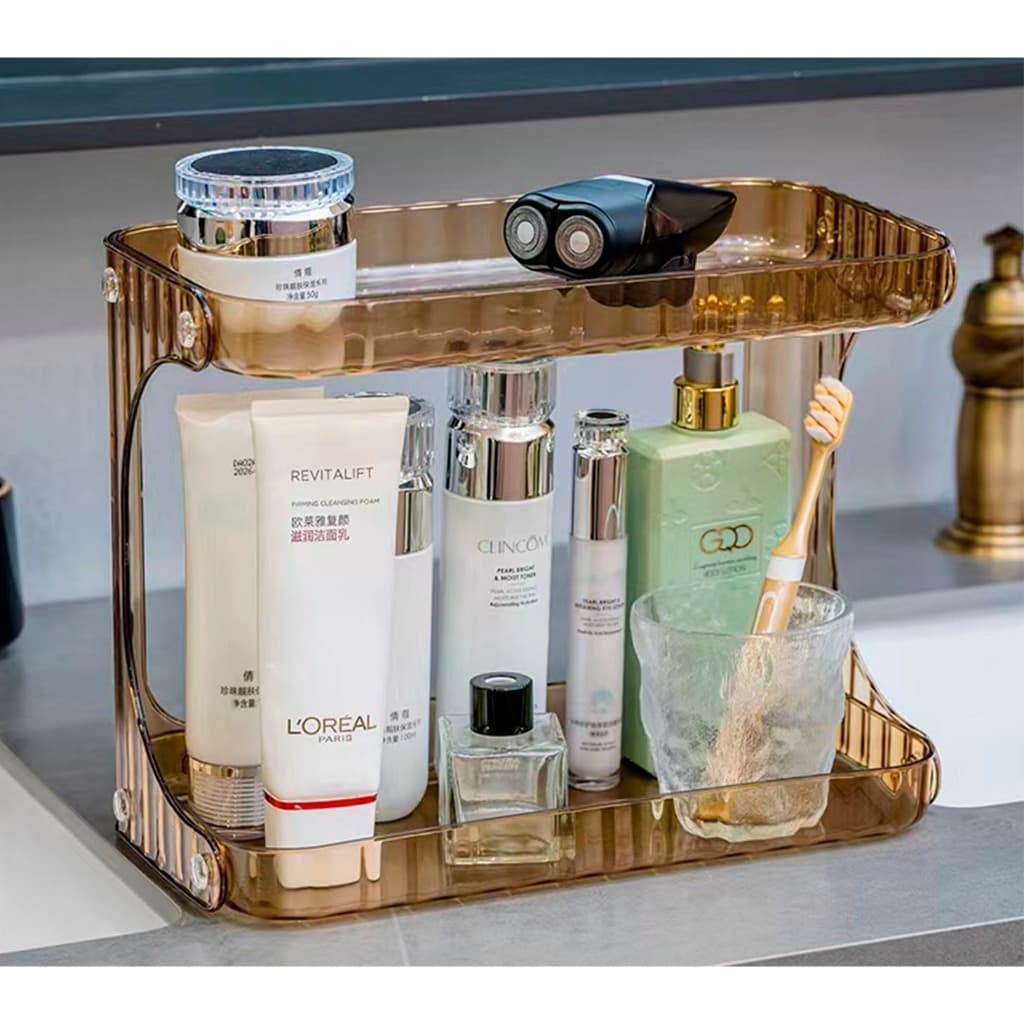 Prateleira 2 Andares Organizador De Banheiro Mesa Acrílico Porta Maquiagem Beleza Linhas mm-snj