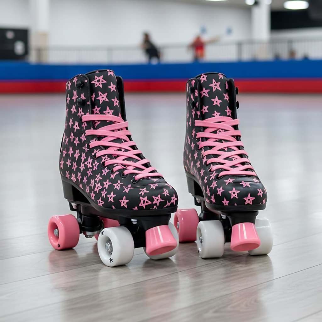 Patins Roller Preto Estampa Estrela Retrô 4 Rodas Com Freio Dianteiro Suporta 60 Kgs

 Dm Toys