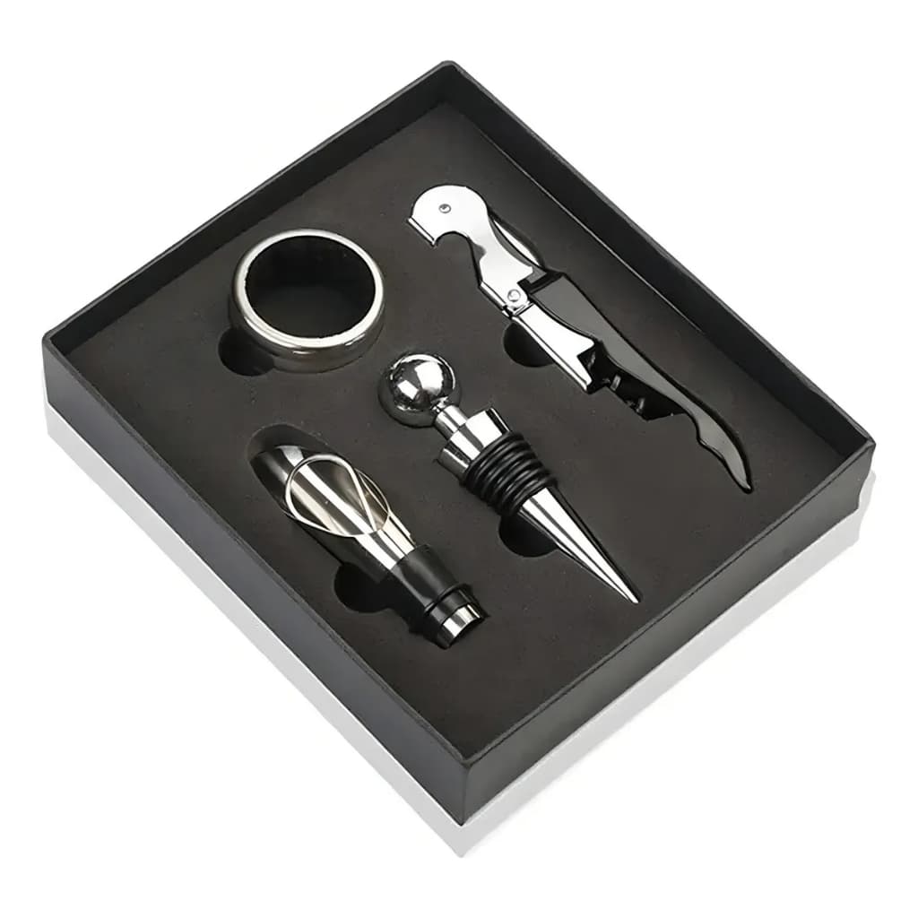 Kit De Acessórios P/ Vinho 4 Peças Saca Rolhas Bico Dosador