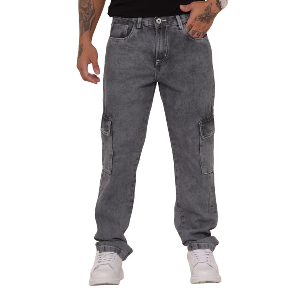 Calça Cargo Masculina Cinza Grafite Manchado