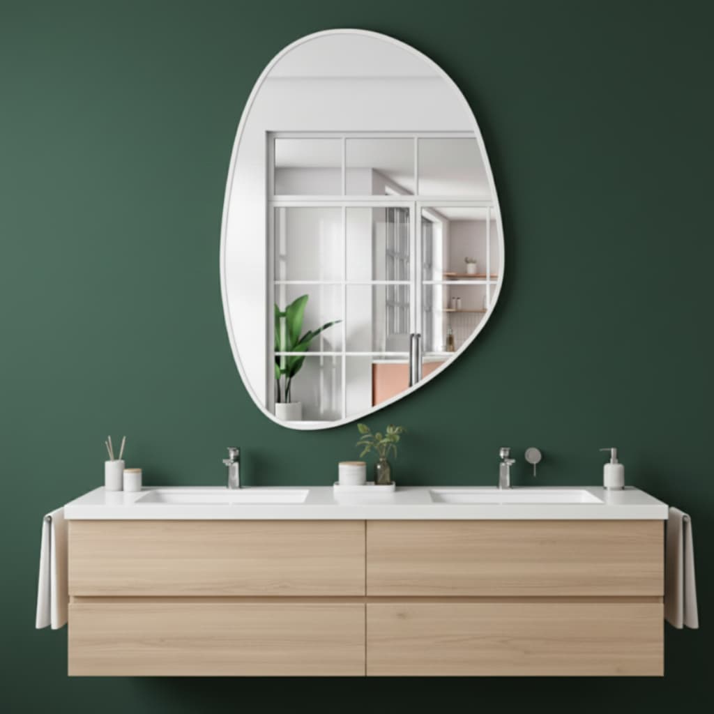 Espelho Orgânico 60x40 Couro Premium + Suporte Metálico | Decoração Banheiro Sala Quarto Penteadeira