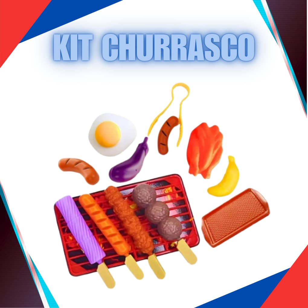 Kit 2 Brinquedos Comidinha Infantil Kit Churrasco Divertido com Espetinhos e Acessórios Completa