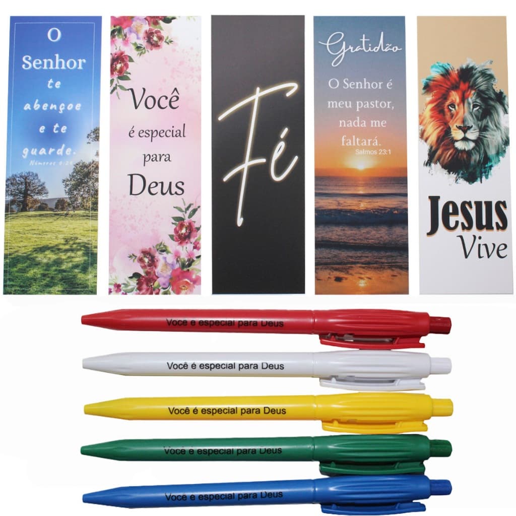 Kit 10 Marca Páginas 10 Canetas Lembrancinhas Evangélicas