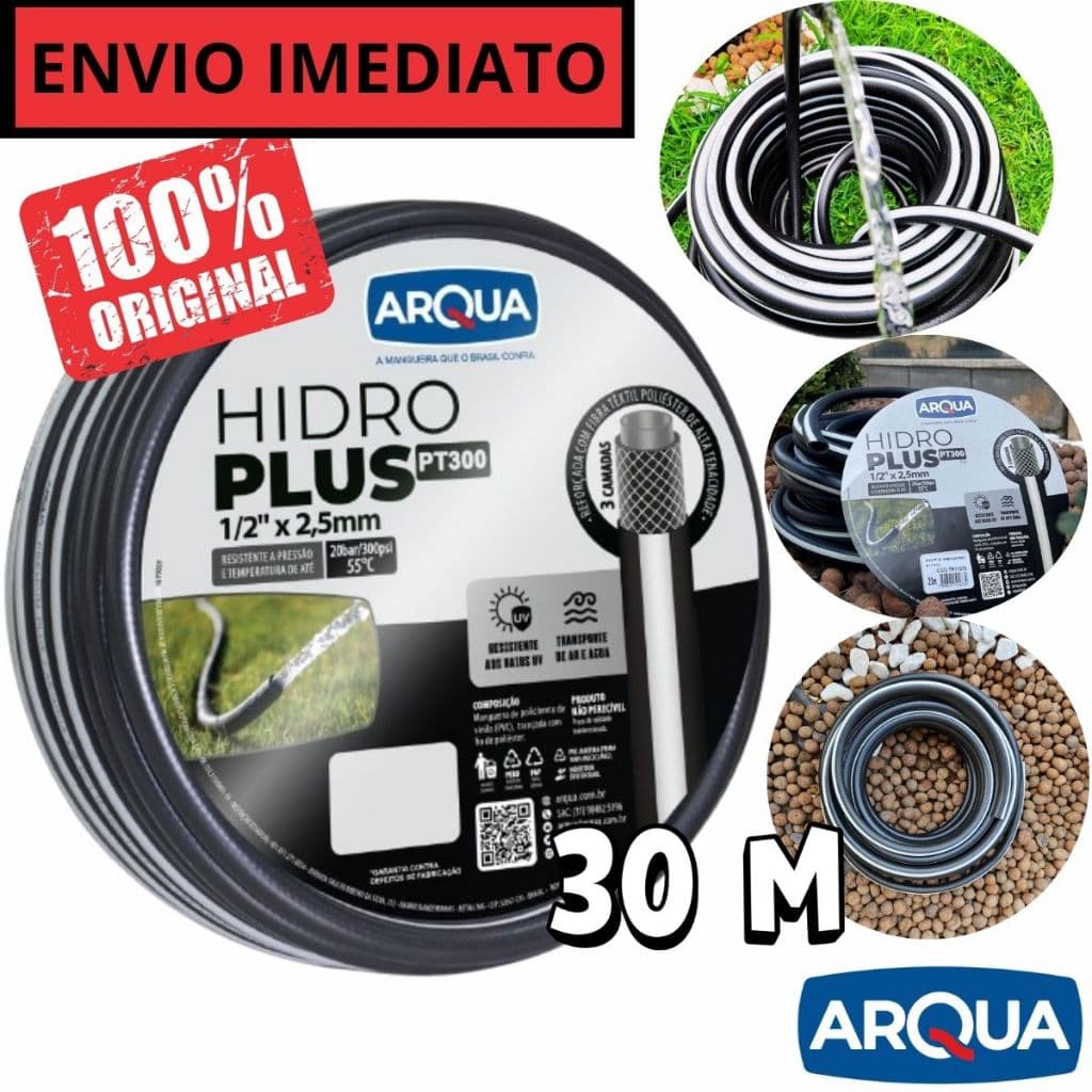 Mangueira Jardim ARQUA PT300 Alta Pressão 1/2'' Profissional Ultra Resistente 3 Camadas Trançada Pneumática