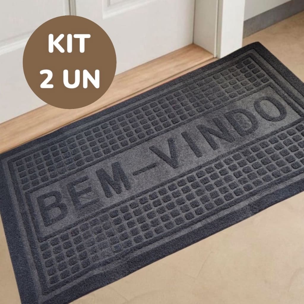 Kit 2 un Tapete Bem Vindo Capacho Para Porta Entrada Emborrachado Vinil Emborrachado Antiderrapante