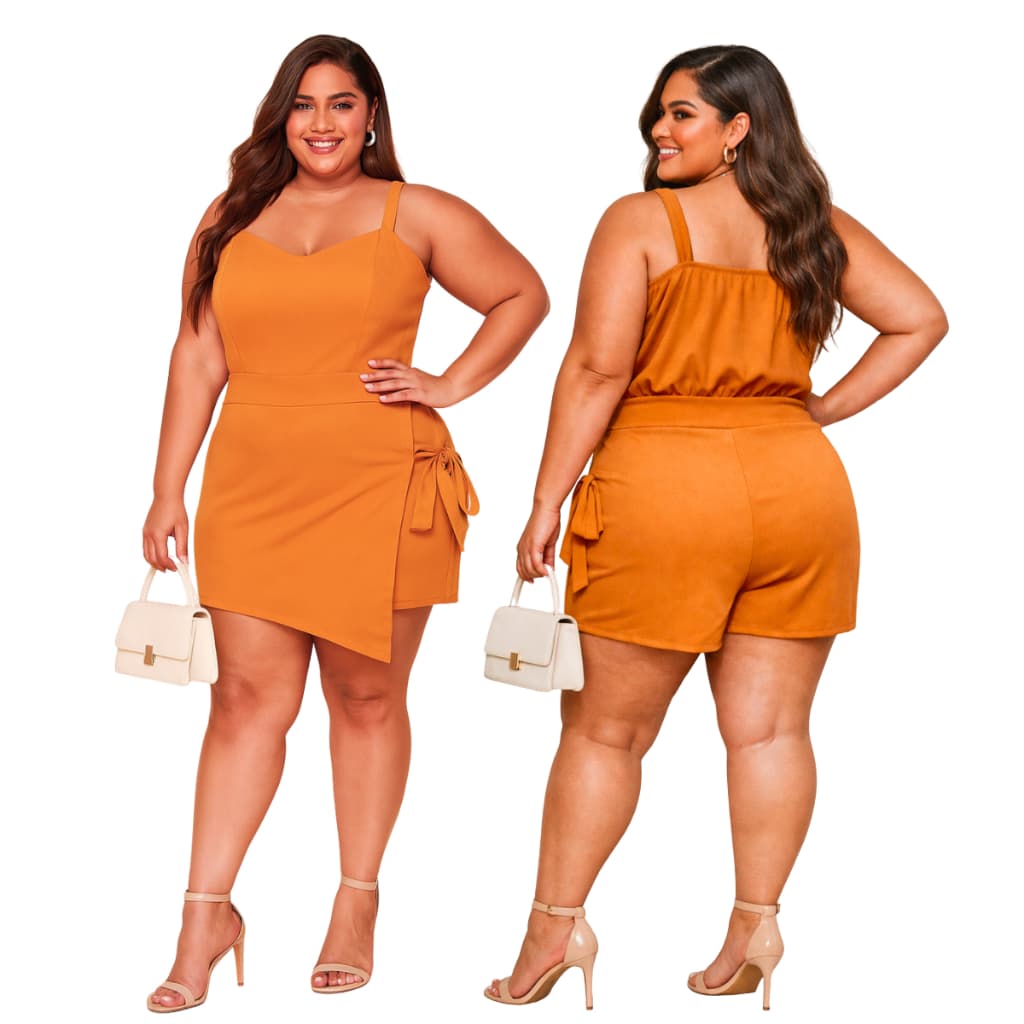 Macaquinho Short Sobreposição Saia Plus Size  Tecido Crepe Liverpool Tamanho GG