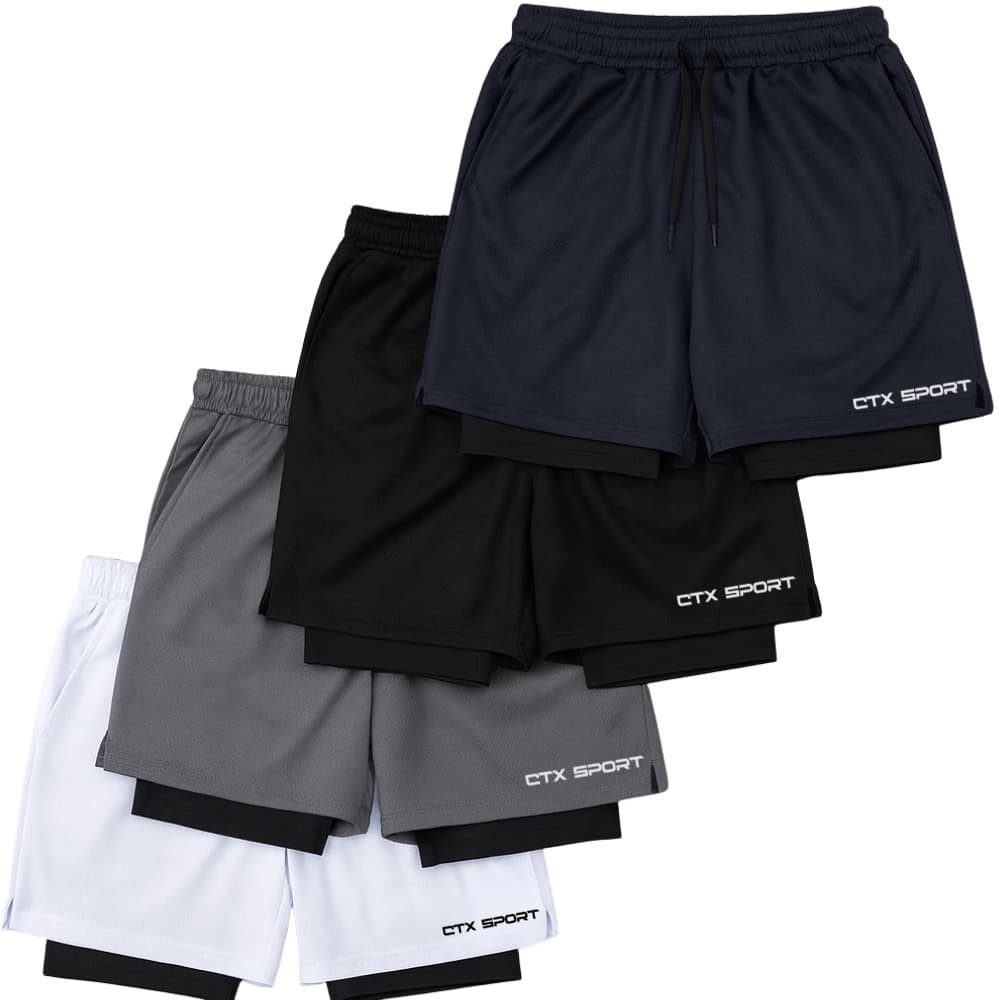 KIT 4 ou 2 Bermudas 2em1 Masculina Academia Corrida Fitness Compressão Treino Dry Fit 3 bolsos SPORT