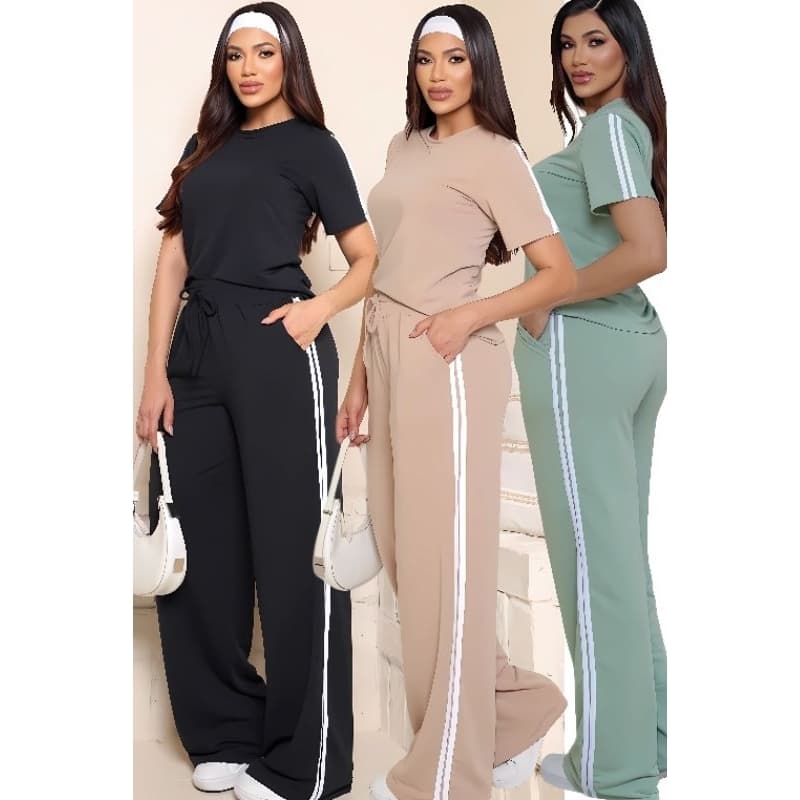 Conjunto Femenino Calça E Blusa Com Listras Laterais Casual confortável Look Versáteis Moletinho