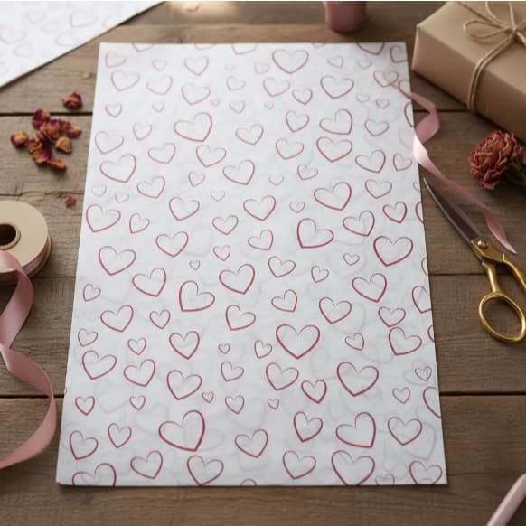 100 Folhas Papel De Seda Premium 30x70cm Coração Rosa