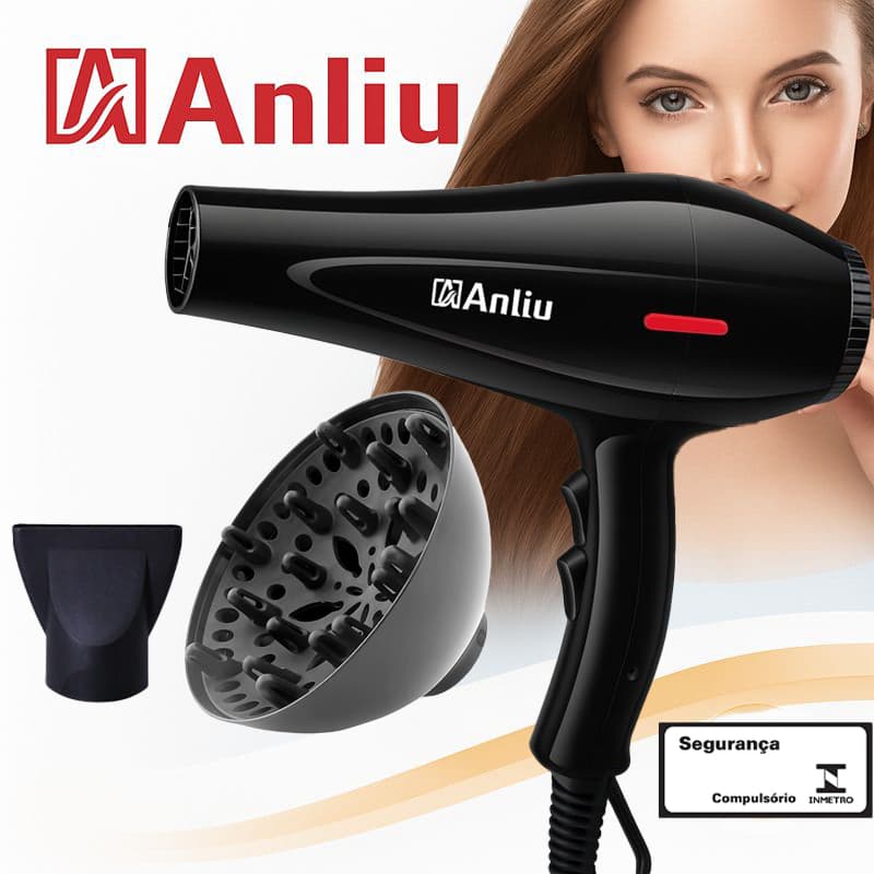 Secador de cabelos com difusor de cachos Profissional 3 Temperaturas Alta Velocidade Ar Quente/Frio