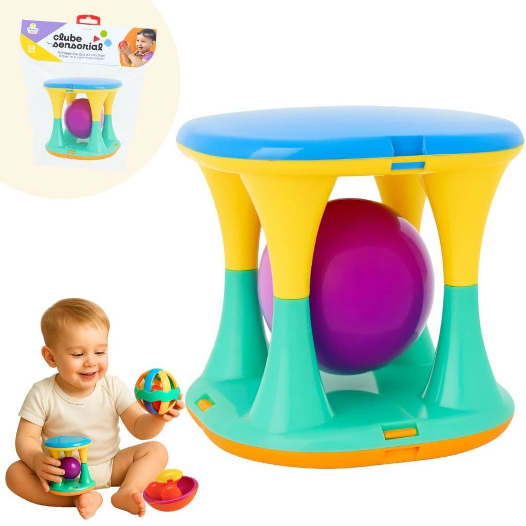 Chocalho Bolinha Torre Sensorial Divertido Didático Colorido Estimula Diverte Bebê