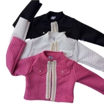 BOLERO CASACO LUXO  DE PEROLAS EM METALASSE Menina INFANTIL de 02 até  14