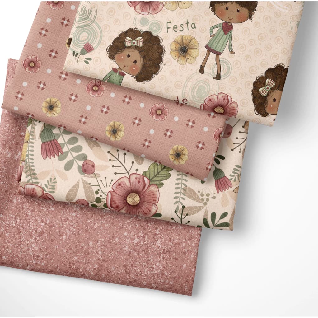 Kit 4 Pedaços 75x50 cm ALEGRIA MENINAS - Tecido Digital Tricoline 100% algodão Fricotes e Fuxicos