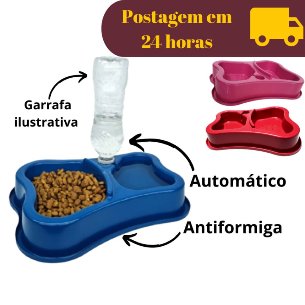 Comedouro Bebedouro 2 em 1 Duplo Antiformiga Automático Gato Cachorro Coelho Ração Pet