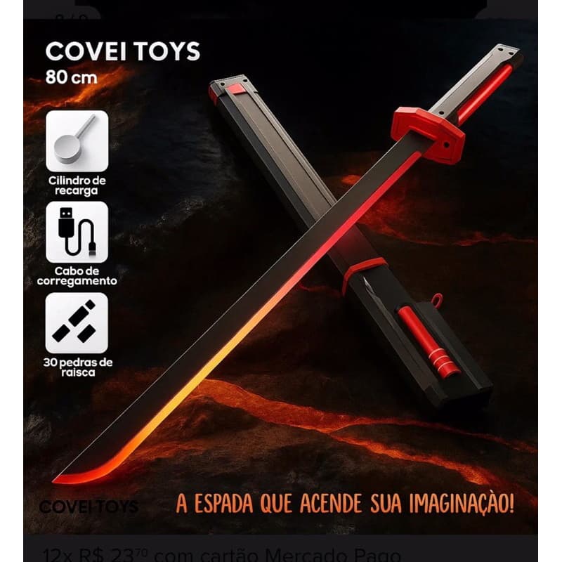 Brinquedo de Samurai Brinquedo Realista Alta Qualidade Katana Led Efeito Fumaça e Faísca 0,80 Centímetros