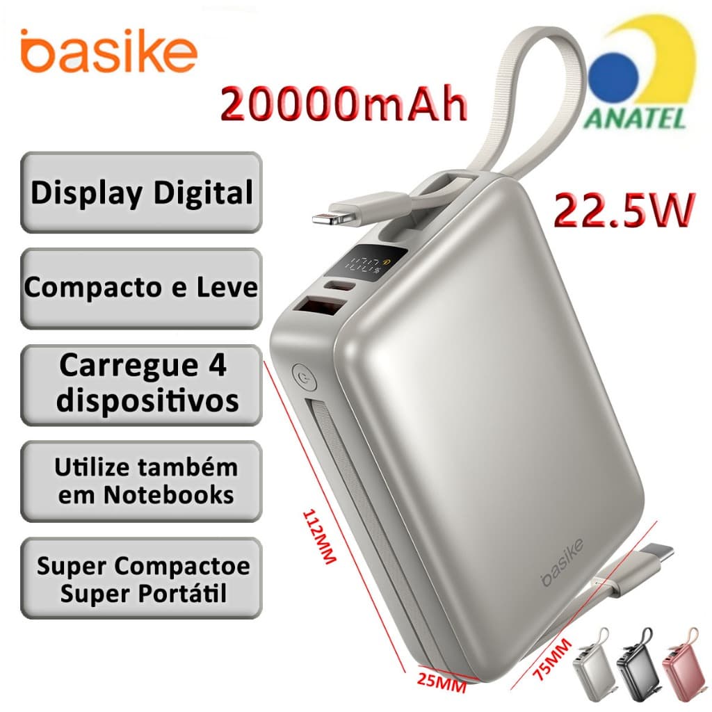 BASIKE Carregador Portátil 20000mAh - Carregamento Rápido 22.5W Power Bank Carregador Saída dupla