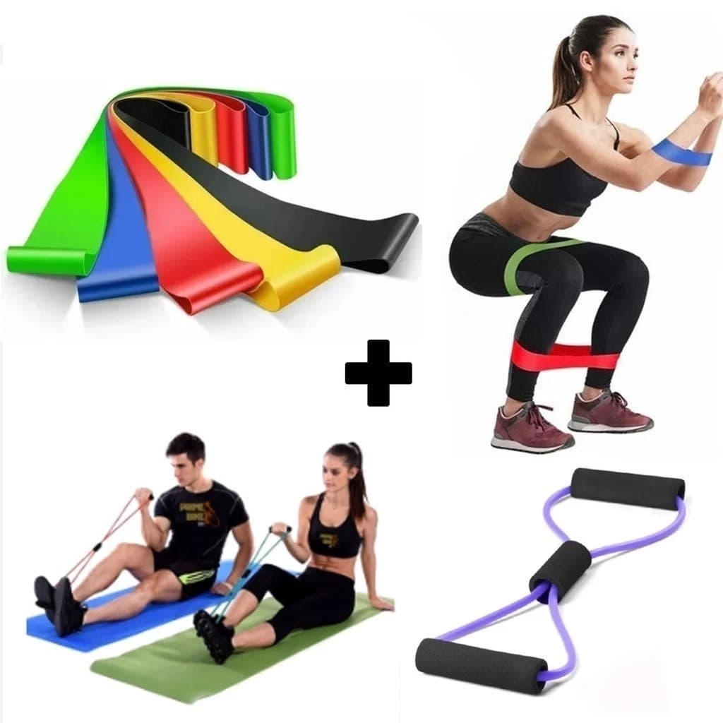 Kit5 Elasticos de Treino Mini Band e Elastico Tensao Extensor Treino Funcional Fisioterapia