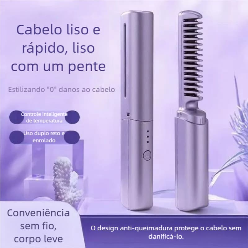 Pente de Alisamento Portátil - Alisador Quente Recarregável com Bateria de Longa Duração