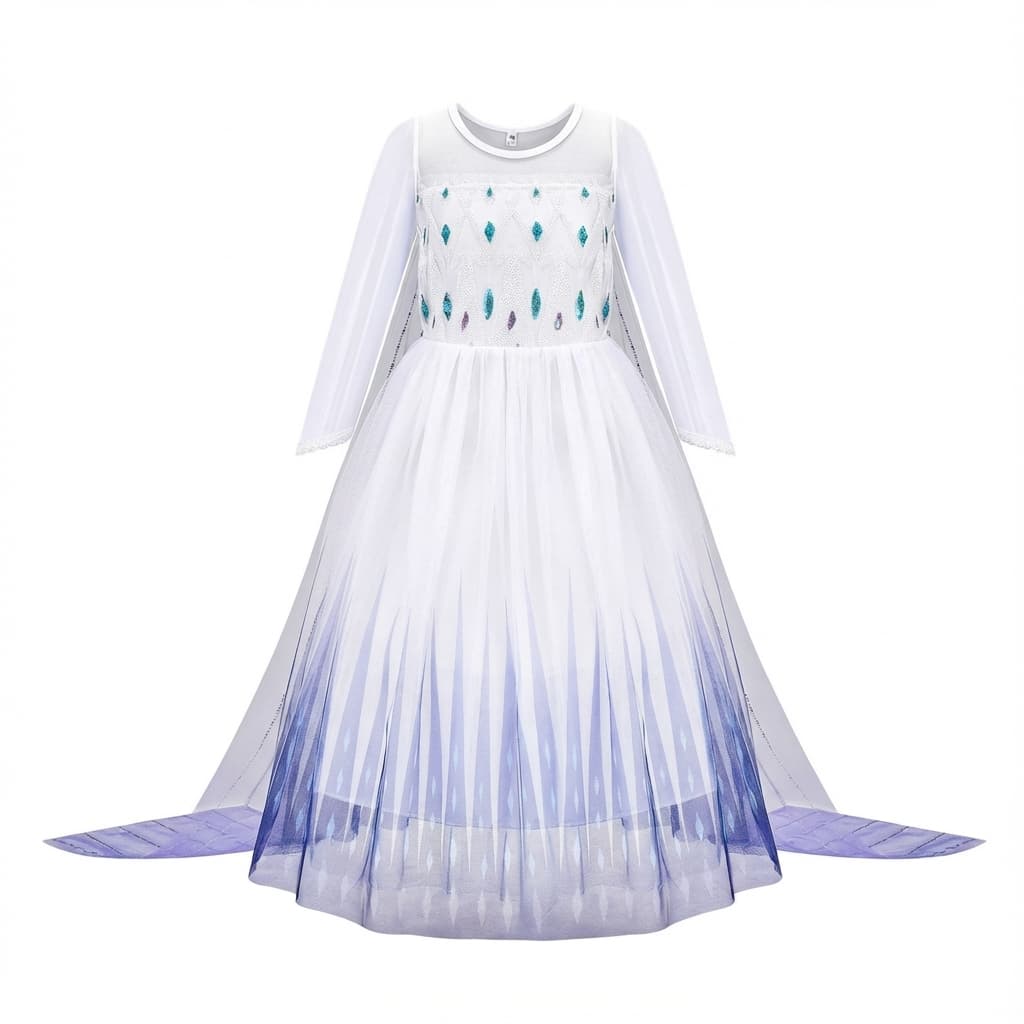 Vestido Fantasia de Princesa da Neve para Meninas Manga Longa com Capa para Festas e Aniversário