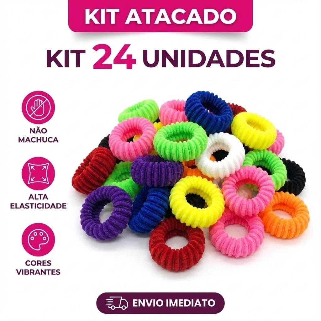 Kit 24 Xuxões Rabicó de Cabelo Grosso Meia de Seda Preto Branco Colorido Xuxão Xuxinha