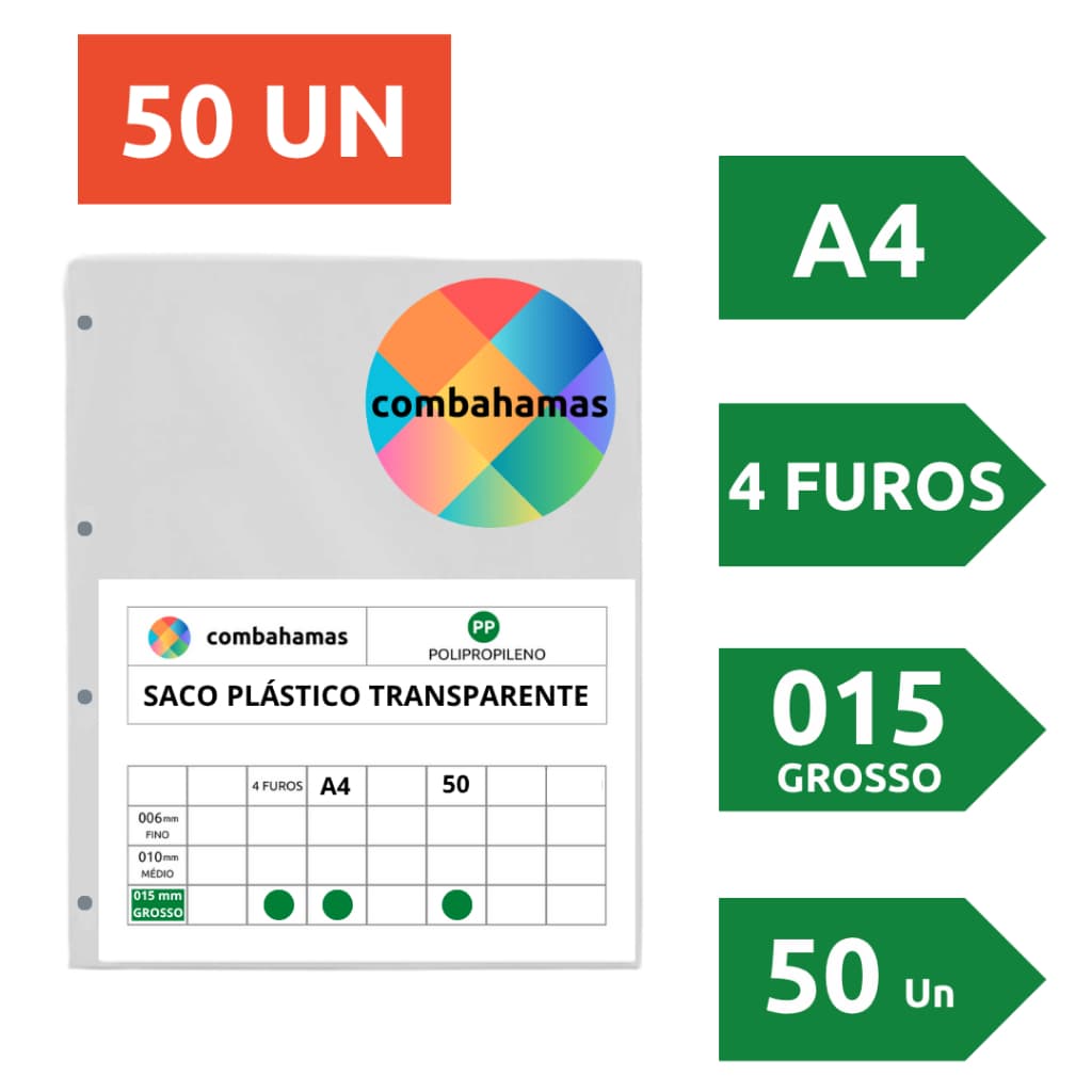 SACO PLÁSTICO, PP, A4, 23,5 X 30 X 015, GROSSO