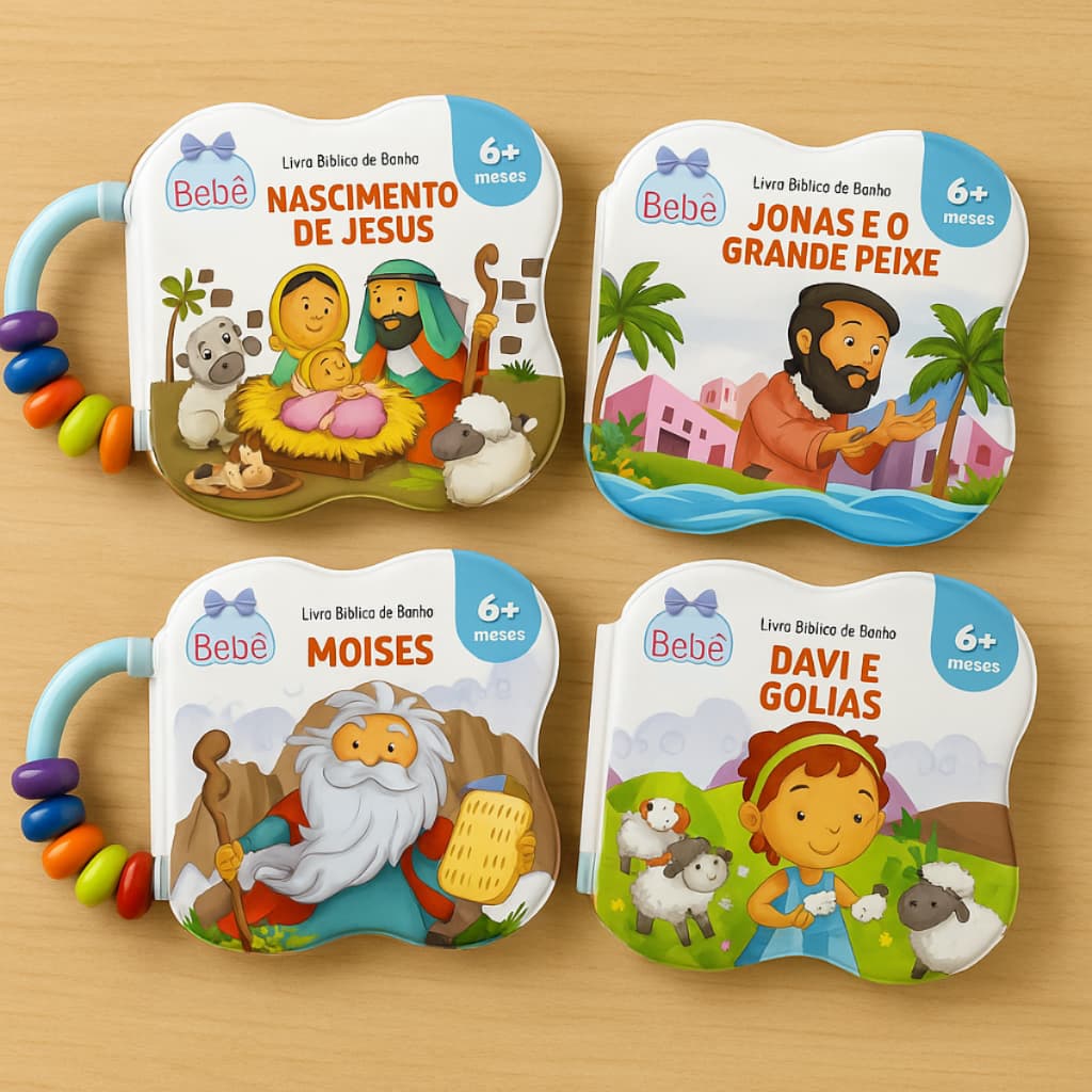 Livro Bíblico Cristão de Banho Com Chocalho História Davi e Golias Infantil Para Bebê TodoLivro