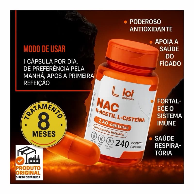 Nac Premium 600mg 240 cápsulas Fígado Detox N Acetil L Cisteína Acetilcisteina