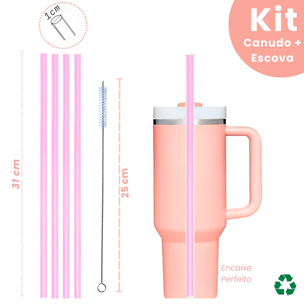 Kit 4 Canudos Reutilizáveis 31cm + Escovinha – Para Copo Térmico Quencher 30Oz (900ml) a 40oz (1,2L)