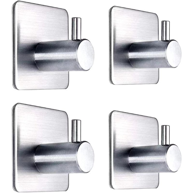 Kit 4 Ganchos Multiuso Banheiro Cozinha Aco Inox- Fixacao 3M Sem Furo para Toalhas, Bolsas e Chaves 15671