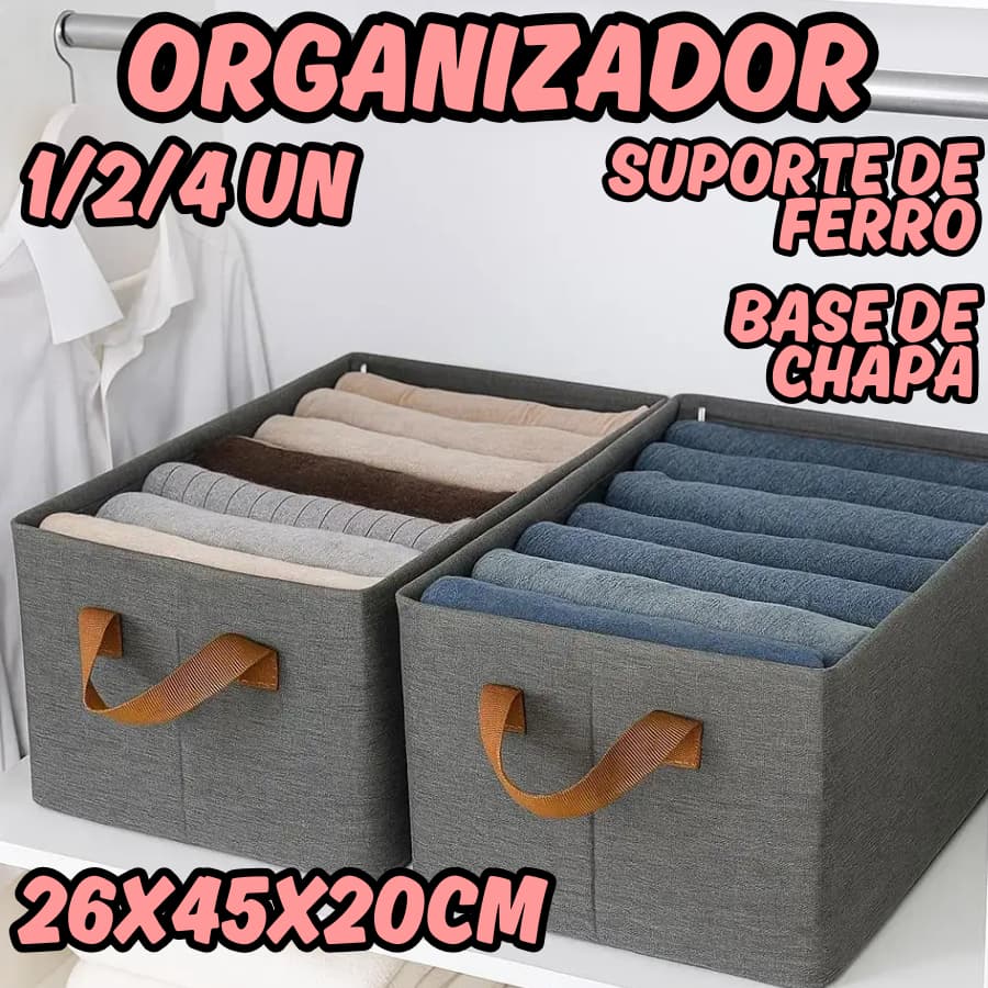 Kit 1/2/4 Peças Organizador 26X45X20CM Com Suporte De Ferro Para Roupas Organização E Base Em Chapa