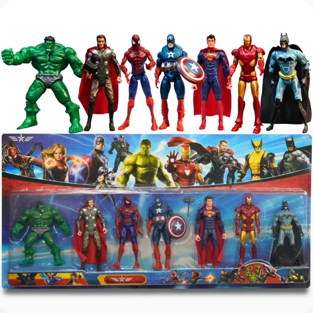 Kit 7 Bonecos Vingadores Marvel DC Heróis Avengers Articulado C/ Luz Figuras De Ação Colecionável