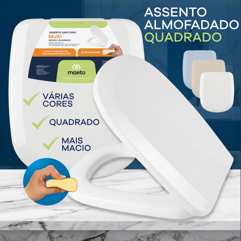 Tampa de Vaso Sanitário Almofadada Quadrada Deca Celite Incepa Universal Assento Confortável 6LPF